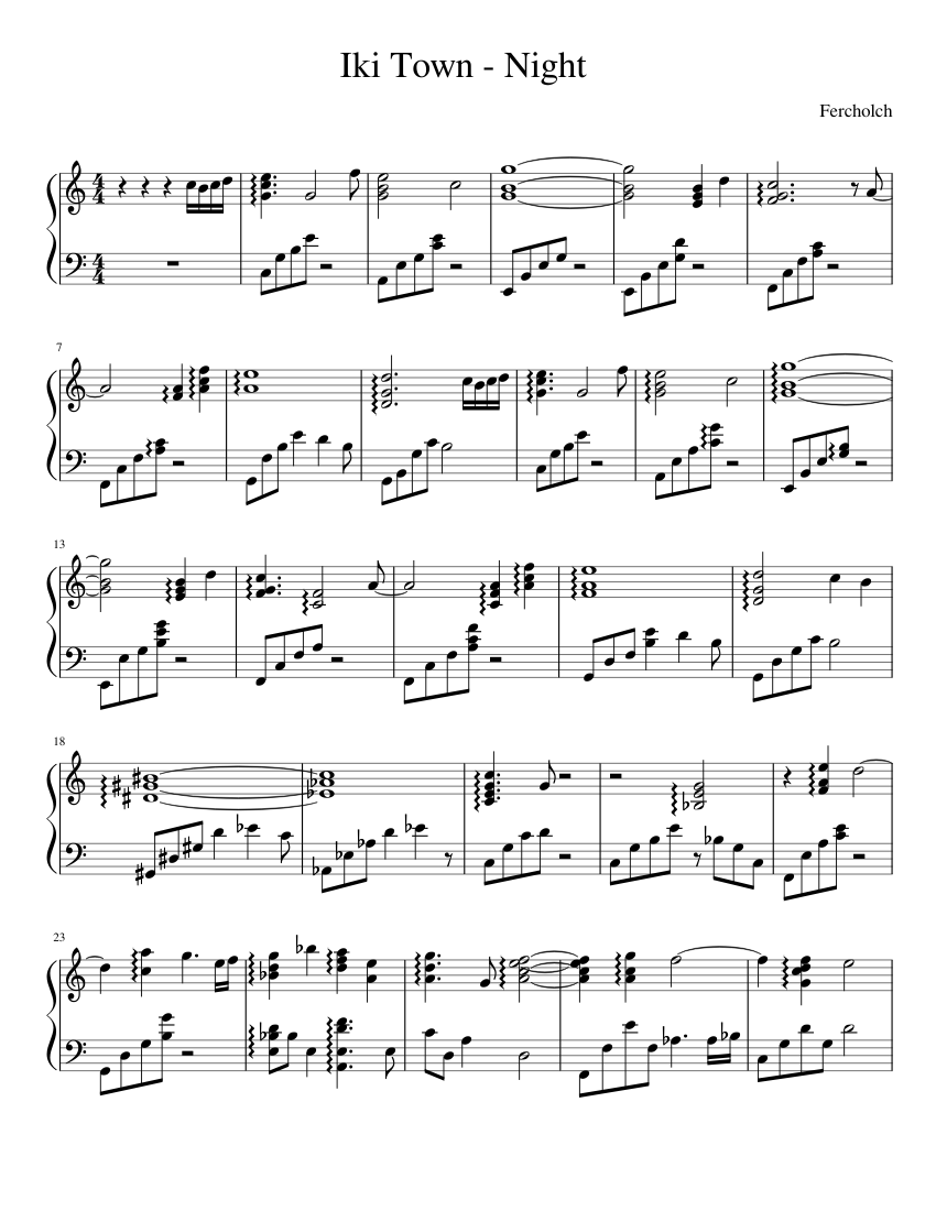 Pokemon Sun & Moon. Iki Town at night Sheet Music for Piano
