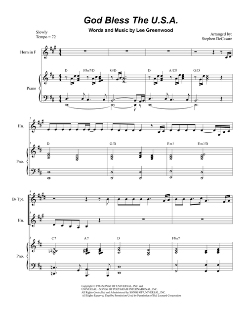 God Bless The U.S.A. (Arr. Stephen DeCesare) - Lee Greenwood (Instrumental Duet and Piano)