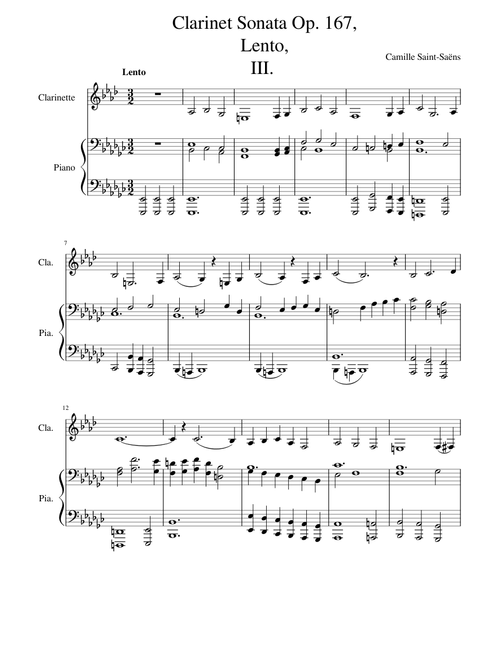 Clarinet Sonata Op 167 Lento, III.