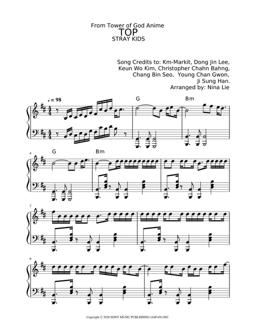 Top (japanese Ver.) (Arr. Pianotutorialandsheetmusic) - Stray Kids (Easy Piano)