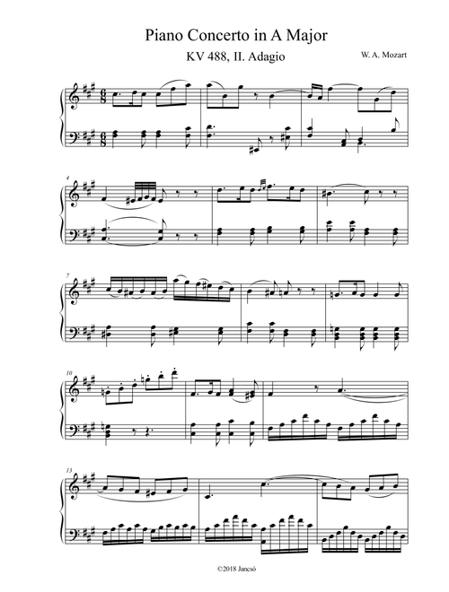 Piano Concerto No. 23 in A Major "Adagio" (Arr. Thomas Jancso) - W. A. Mozart (Piano Solo)