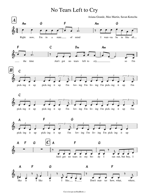 No Tears Left to Cry (Lead Sheet)
