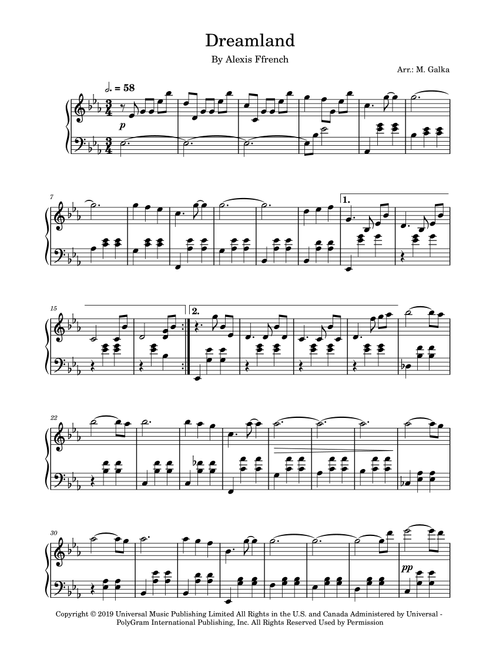 Dreamland (Arr. M. Galka) - Alexis Ffrench (Piano Solo)