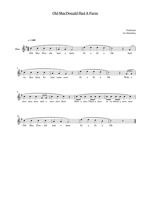 Old MacDonald Had a farm for Oboe (Arr. Heisenberg) - Tradicional (Oboe Solo)