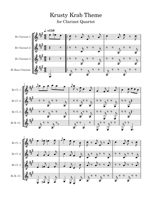 Krusty Krab Theme for Clarinet Quartet