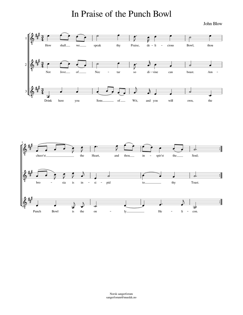 In Praise of the Punch Bowl John Blow Sheet music for Tenor (Choral