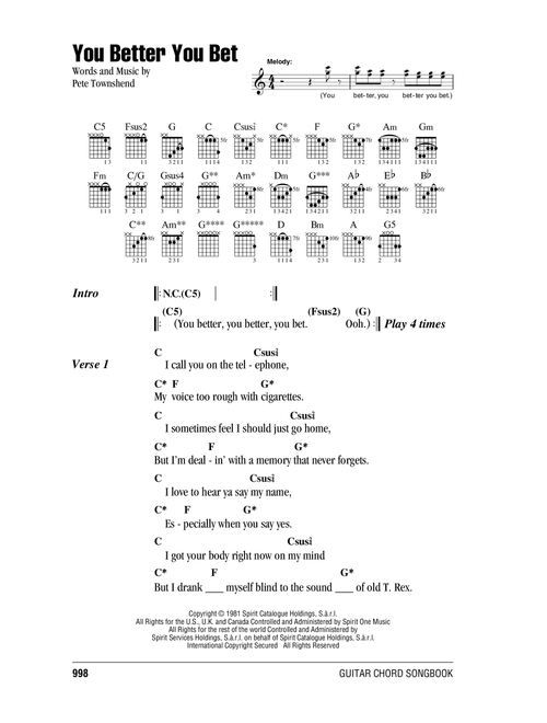 You Better You Bet - The Who (Guitar Chords-Lyrics)