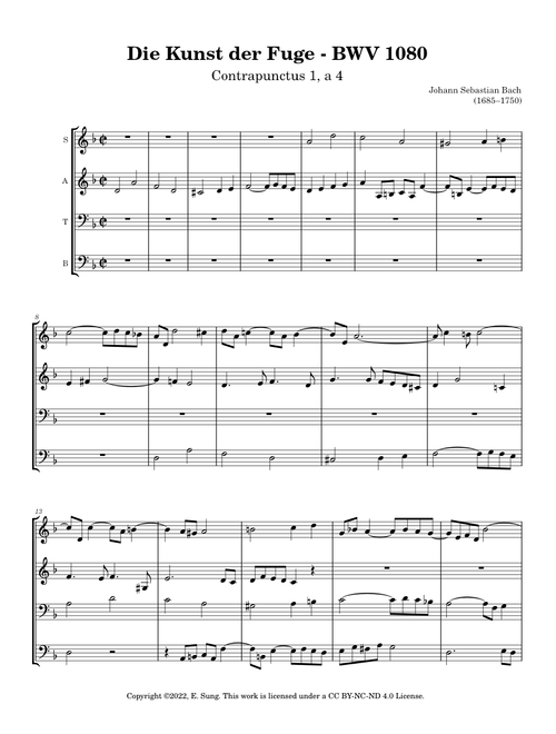 Bach, J.S. - Die Kunst der Fuge, BWV 1080 - Contrapunctus 1