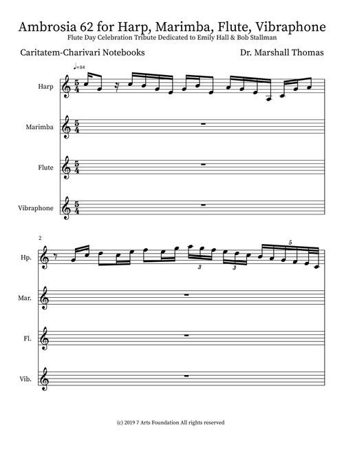 Ambrosia 62 for Harp, Marimba, Flute, Vibraphone - Celebrity Chamber Players (Small Ensemble)