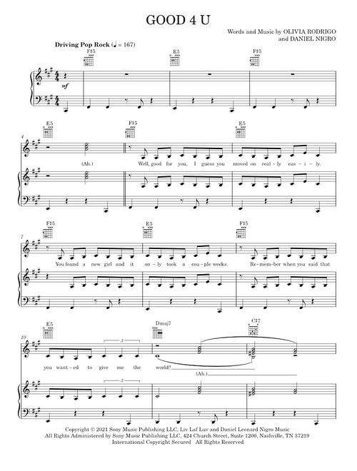 Good 4 U - Olivia Rodrigo (Piano-Vocal-Guitar)