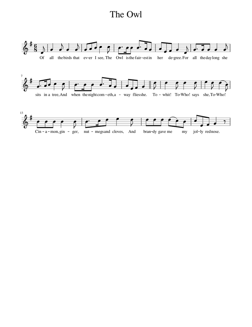 The Owl Sheet Music for Piano (Solo) easy | MuseScore.com