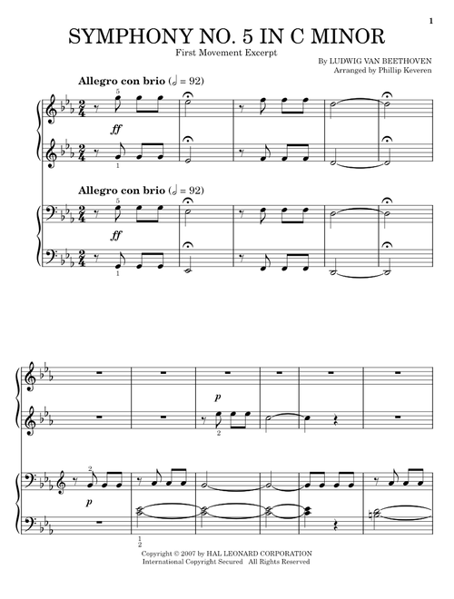 Symphony No. 5 In C Minor, First Movement Excerpt (arr. Phillip Keveren) - Ludwig Van Beethoven (Easy Piano Duet)