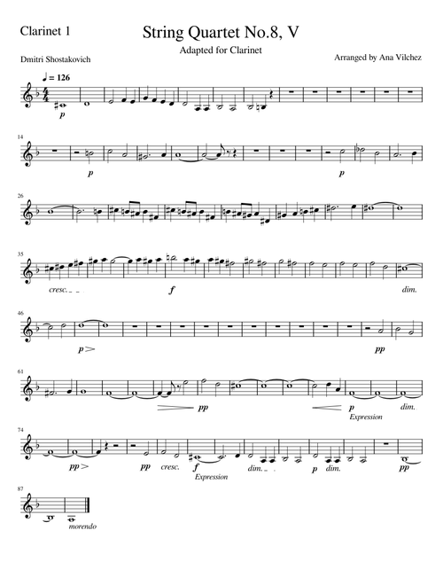 String Quartet No 8, op.110 – Dmitri Shostakovich , Clarinet 1