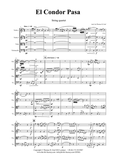 El Condor pasa - Peruvian Folk Song - String Quartet (Arr. Thomas H. Graf) - trad (String Quartet)