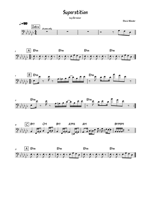 Superstition - bass line (Stevie Wonder)