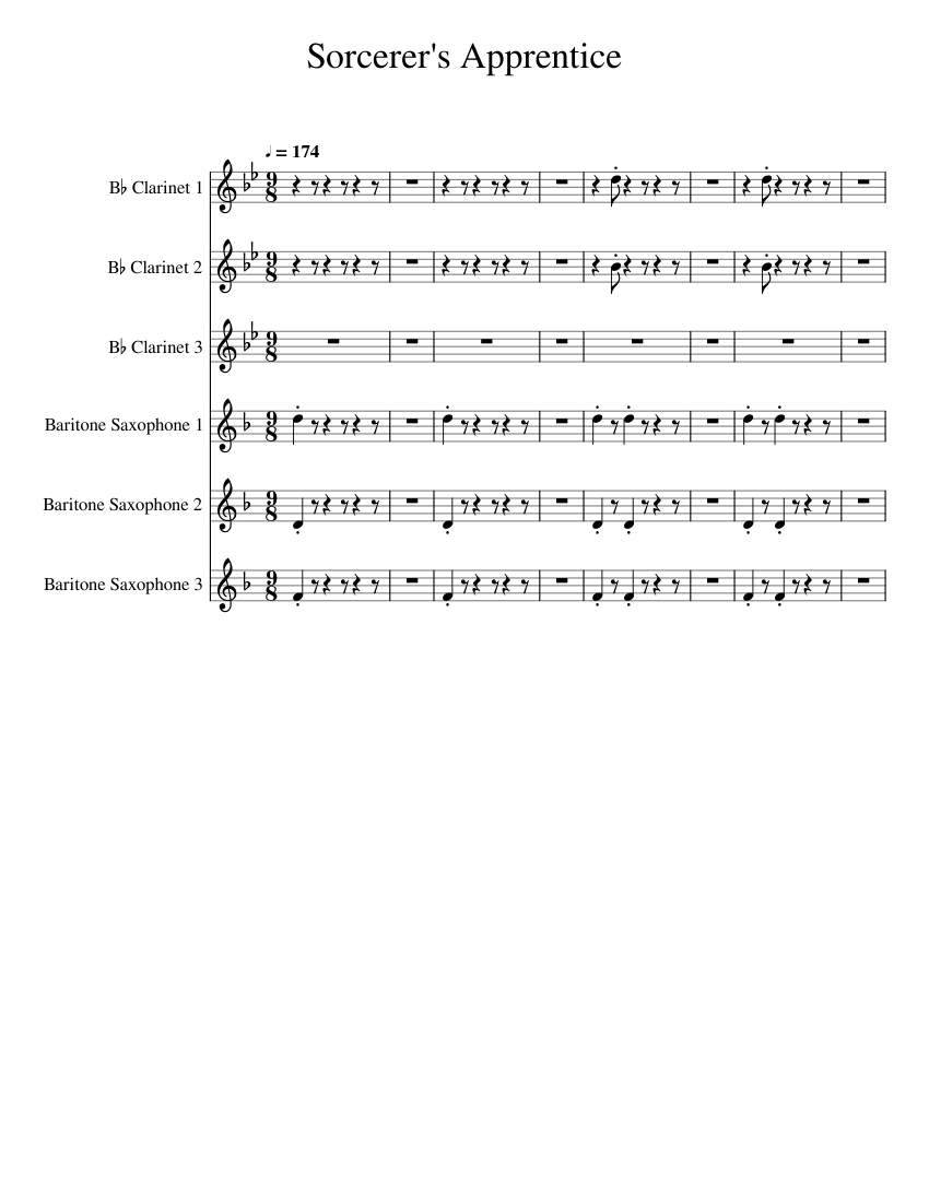 Sorcerer's Apprentice Sheet music for in bflat, Saxophone