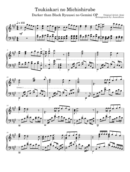 Tsukiakari no Michishirube - Darker than Black: Ryuusei no Gemini [piano] (TV Size)