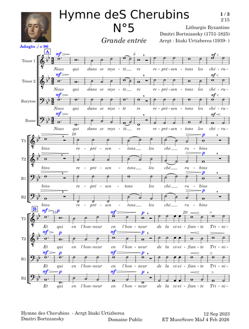 Hymne des cherubins N° 5 – Dmitri S. Bortniansky (1751-1825) 4VE TTBB ET