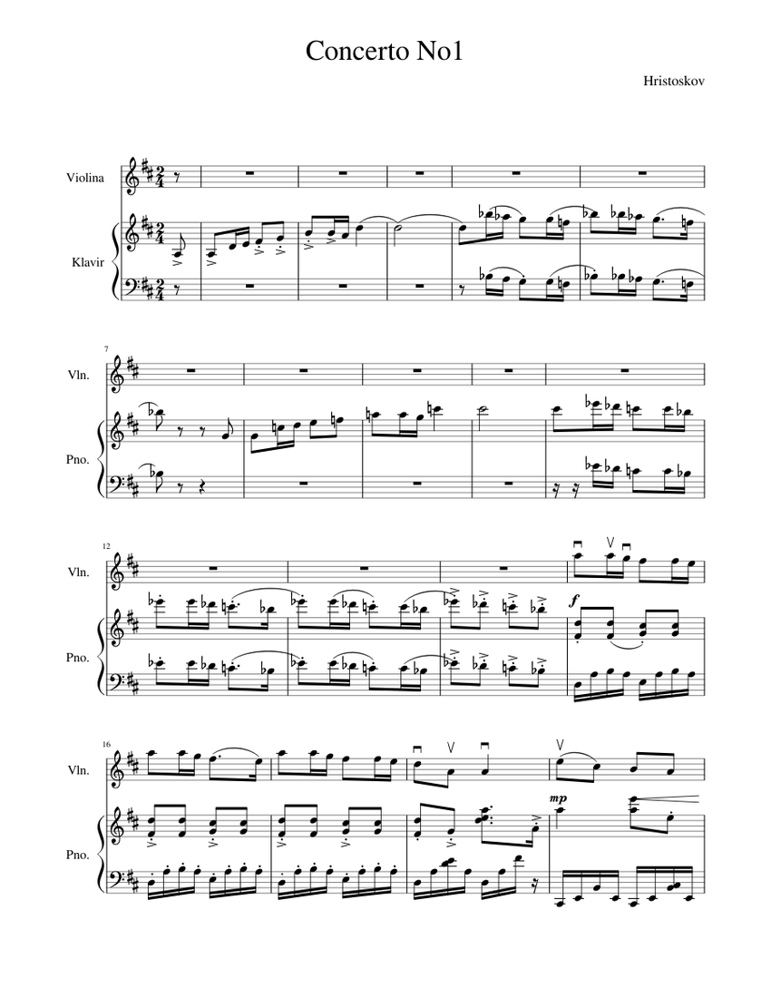 Concerto No 1 Sheet music for Piano, Violin (Solo) | Musescore.com