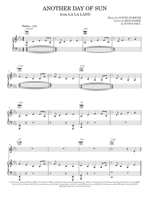 Another Day Of Sun (from La La Land) - La La Land Cast (Piano-Vocal-Guitar)