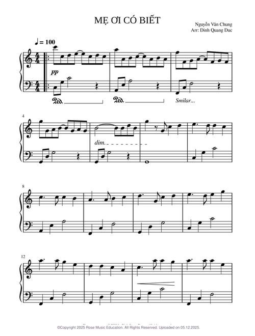 Mẹ Ơi Có Biết – Nguyễn Văn Chung, Piano Grade 1 Editon