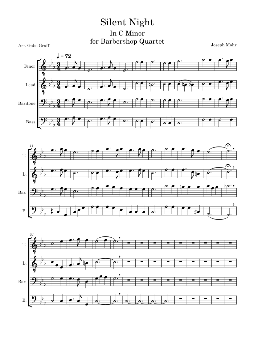 Silent Night in C Minor for Quartet Sheet music for Tenor