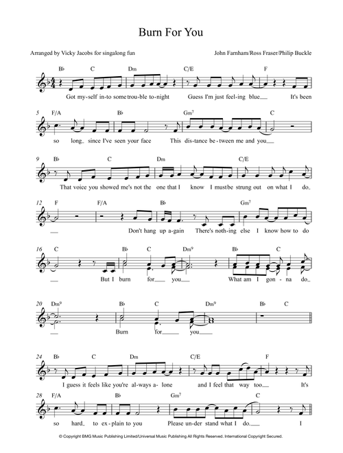 Burn For You (Arr. Vicky Jacobs) - John Farnham (Choral, 2-Part)