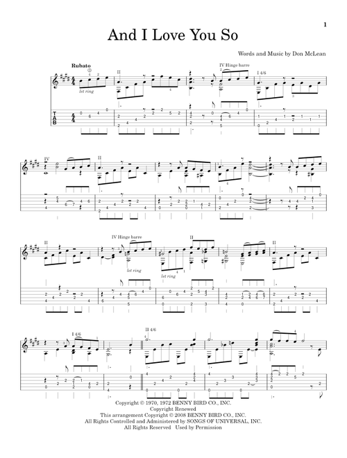 And I Love You So - Don McLean, Perry Como (Solo Guitar)