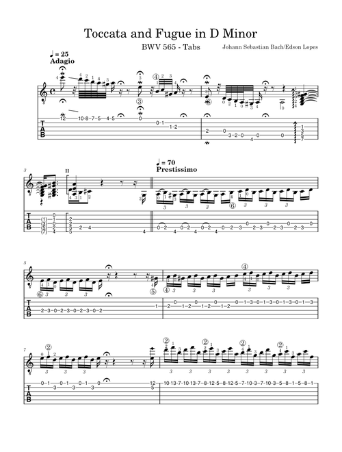 Toccata and Fugue in D minor, BWV 565 – Johann Sebastian Bach Solo Guitar Tabs