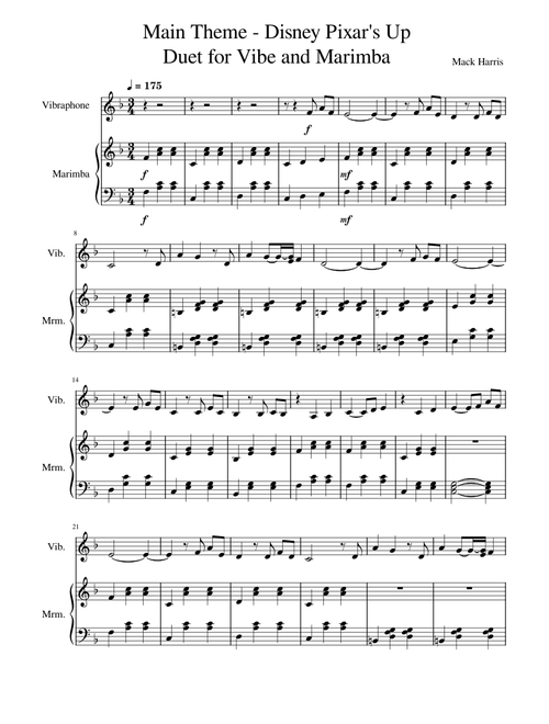 Disney Pixar's Up Main Theme - Duet for Vibe and Marimba