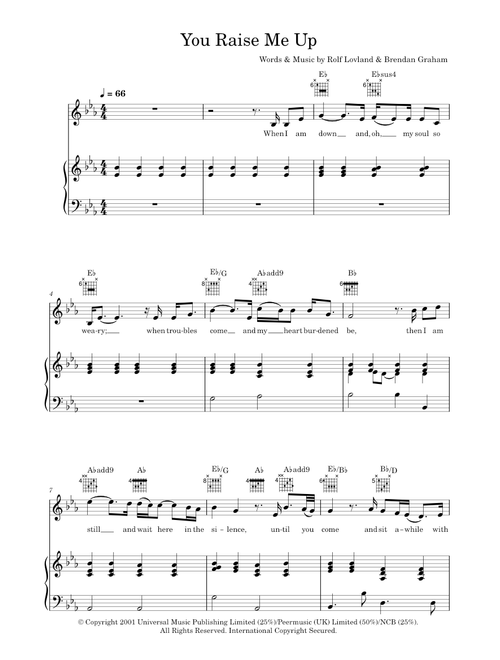 You Raise Me Up - Josh Groban, Ronan Tynan, Secret Garden, Westlife (Piano-Vocal-Guitar (Piano Accompaniment))