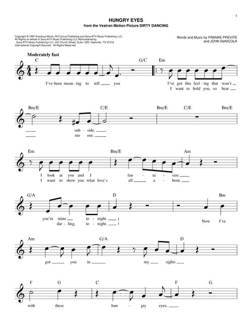 Hungry Eyes (from Dirty Dancing) - Eric Carmen (Easy Lead Sheet - Fake Book)