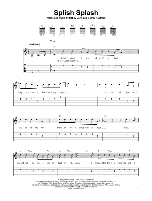 Splish Splash - Bobby Darin (Easy Guitar with TAB)