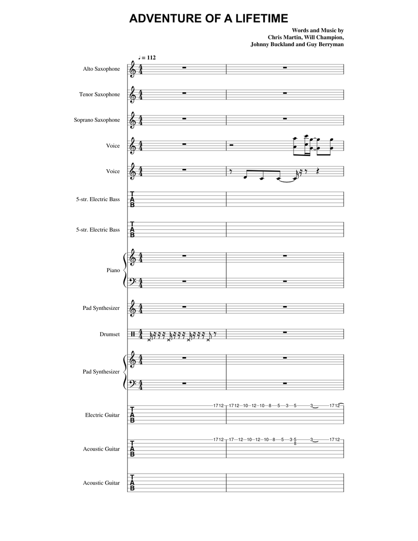 Adventure of a Lifetime - Coldplay (With Guitar Tabs) Sheet