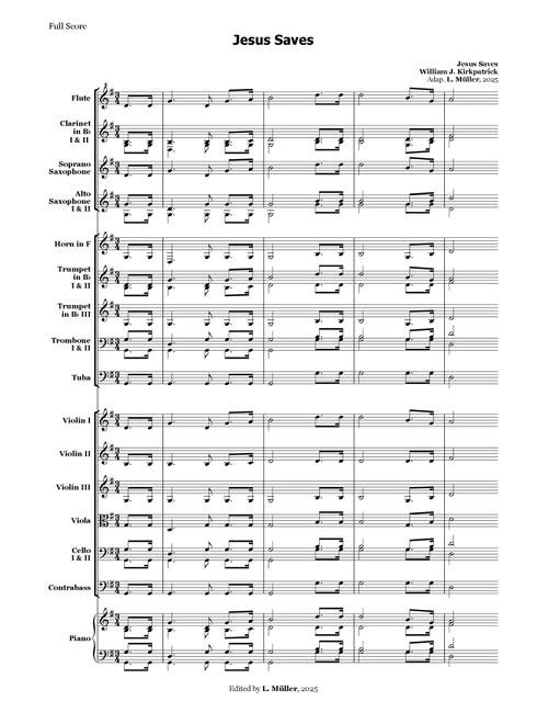 Jesus Saves! - for Beginner Orchestra (Arr. L. Müller) - William J Kirkpatrick (Large Ensemble)