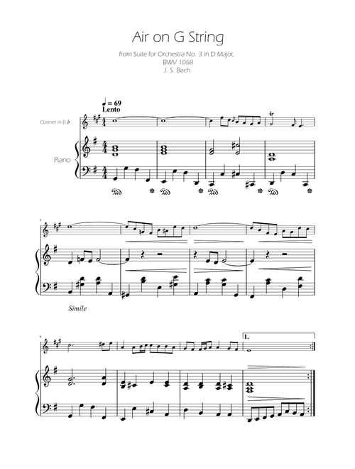 Air on the G String - Clarinet Solo w/ Piano (Arr. Ygor Nunes) - Johann Sebastian Bach (Clarinet and Piano)