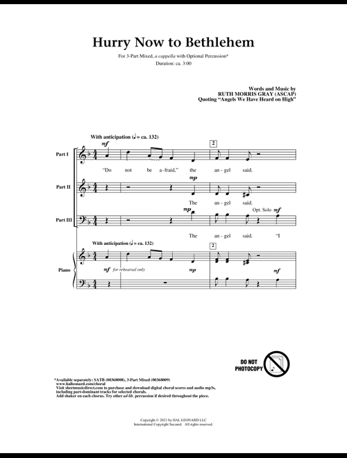 Hurry Now To Bethlehem (quoting "Angels We Have Heard On High") - Ruth Morris Gray (Choral, 3-Part Mixed)