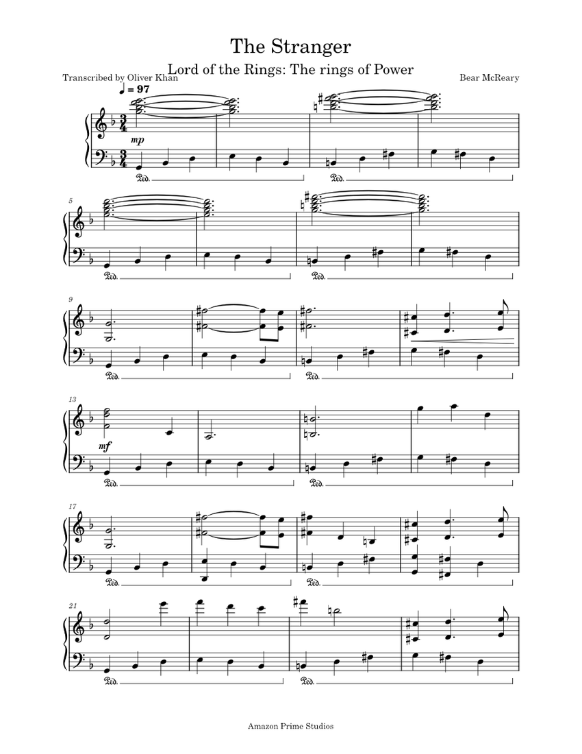 The Stranger - Lord of the Rings: The rings of Power Sheet Music