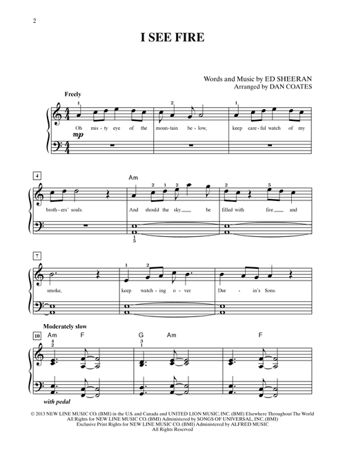 I See Fire (from The Hobbit) - Ed Sheeran (Easy Piano)
