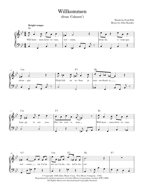 Willkommen (from Cabaret) - John Kander, Kander & Ebb (Easy Piano)