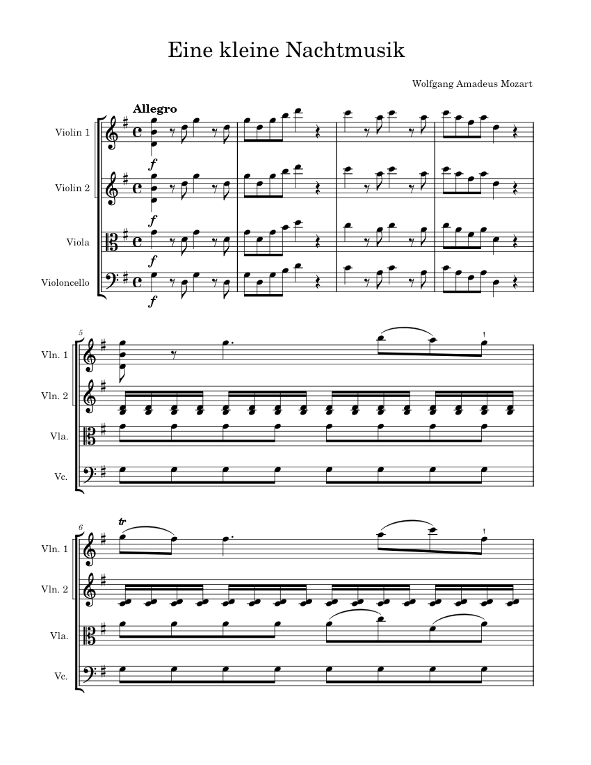 Eine Kleine Nachtmusik – Wolfgang Amadeus Mozart Sheet music for Violin ...