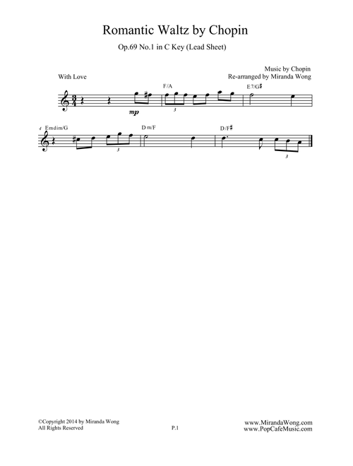Romantic Waltz Op.69 No.1 - Chopin ( Violin or Saxophone Solo) (Arr. Miranda Wong) (Small Ensemble)