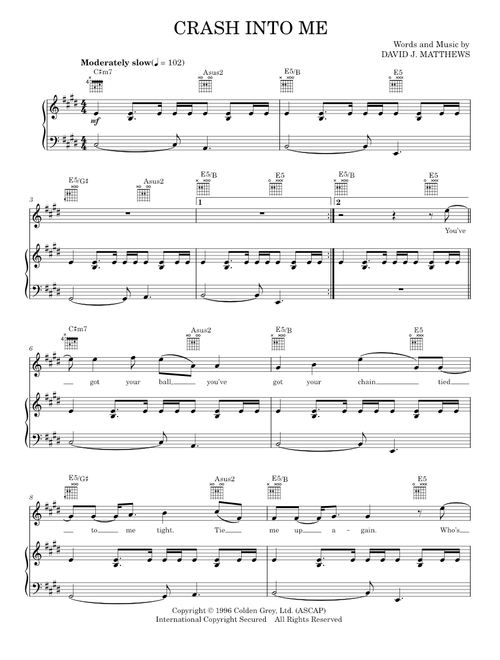 Crash into me - Dave Matthews Band (Piano-Vocal-Guitar)
