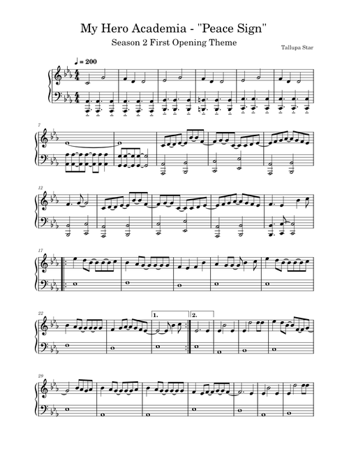 My Hero Academia Season 2 Opening 1 - "Peace Sign" Piano Arrangement