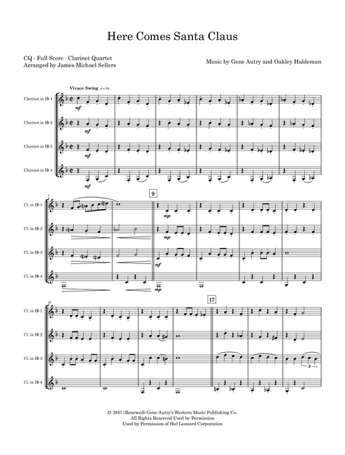 Here Comes Santa Claus (Right Down Santa Claus Lane) (Arr. James-Michael Sellers) - Gene Autry (Woodwind Ensemble)