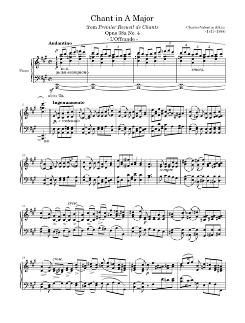 Chant Opus 38a No. 4 in A Major – Alkan