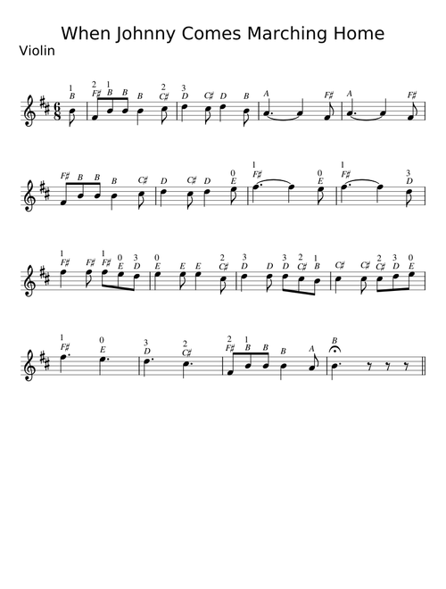 When Johnny Comes Marching Home-Violin note names
