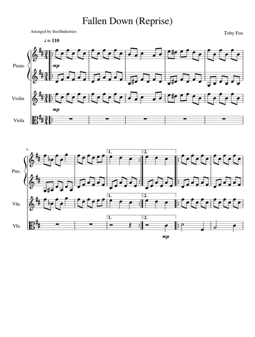 Fallen Down (Reprise) for Piano Violin and Viola Trio