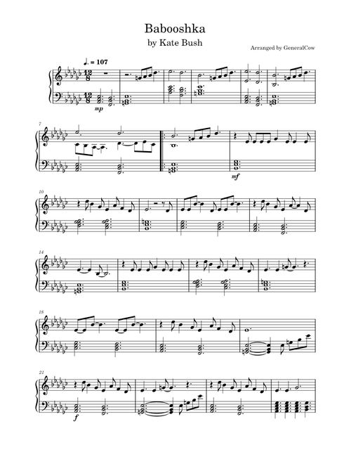 Babooshka – Kate Bush (Piano Solo)