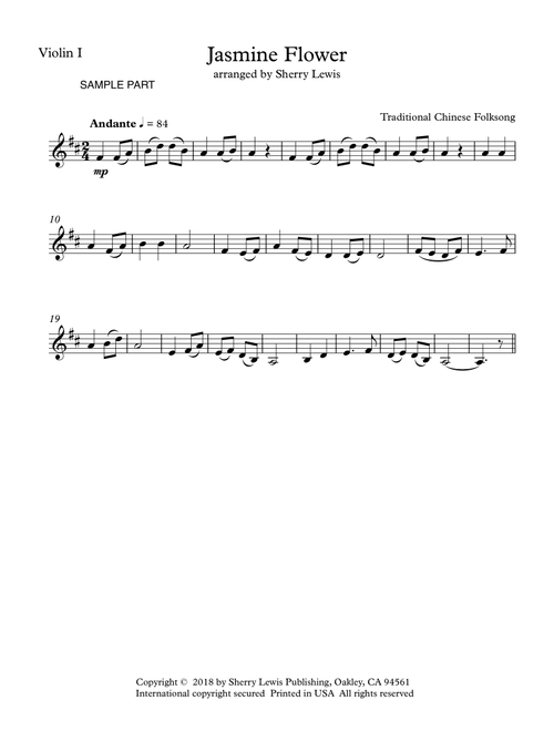 Jasmine Flower, Traditional Chinese Folk Song, Violin Solo, Intermediate to Early Intermediate Level (Arr. Sherry Lewis) (Violin Solo)